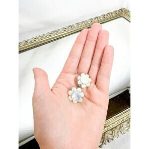 Vintage West Germany Mother Of Pearl Clip On Earrings